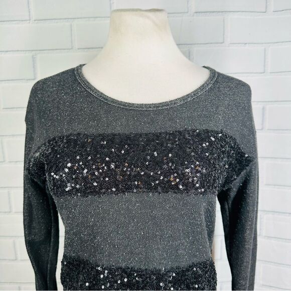 10/$25🦋 Xhilaration Black Sequin Stripe Crew Neck Sweater - Size Small - Picture 2 of 10